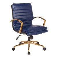 OSP Home Furnishings FL23591G-U5 Mid-Back Faux Leather Chair with Gold Finish in Navy Faux Leather